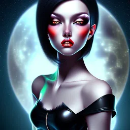 lady with long black hair and black eyes short under the Stars