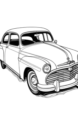 Outline art for coloring page OF A 1944 CHEVROLET SEDAN, coloring page, white background, Sketch style, only use outline, clean line art, white background, no shadows, no shading, no color, clear