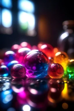 a pile of transparent jelly bubbles of weird colors, disco egg made of small mirror, light rayz, feast table ,shot on Hasselblad h6d-400c, zeiss prime lens, bokeh like f/0.8, tilt-shift lens 8k, high detail, smooth render, down-light, unreal engine, prize winning