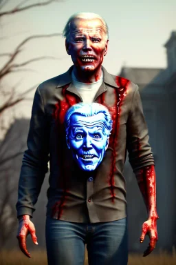 Ultra realistic image, joe biden zombie, zombie performance, skull, blood, torn arm, night, walking twisted, waist up view, thriller style, dark ambient, highly detailed, White House background, concept art, unreal engine 5, god rays, ray tracing, RTX, night lighting, ultra detail, volumetric lighting, 3d, finely drawn, high definition, high resolution.