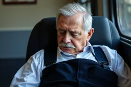 Cree l image d un agent de sécurité proche de la retraite. Il porte des bretelles. Il a une chemise blanche. Il a une petite moustache. Il dort sur une chaise.