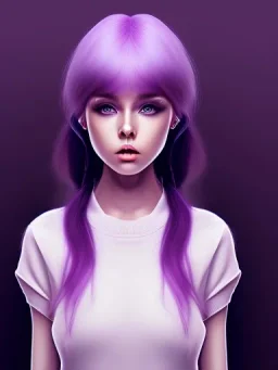 kawaii girl, purple hair, cute, semirealistic, sweater