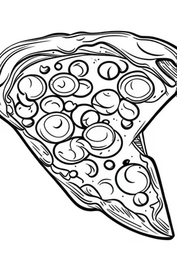 coloring page with Slice of pizza, Very Simple, very Bold outlines, black and white, no shadows,