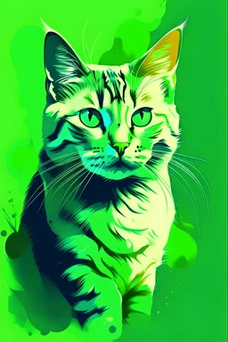 generate a cell phone wallpaper that contains a cat and green colors, in an artistic way