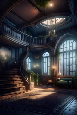 A fantasy house interior in a mysterious atmosphere
