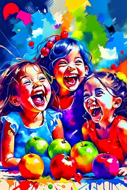 An abstract image about being greatful, laughter, children, god, fruits, friends