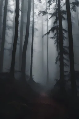 scary dark misty forest