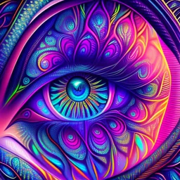 Close-up of mystical eyes, neon glow, intricate iris patterns, digital art style