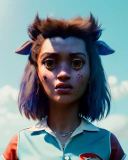 Realistic portrait, hybrid character, waitress sexy British woman with monster muppet mask that covers her entire head, Sesame Street style, retro style, short shirt, tray, beer, old school tattoo, hot, smooth, unreal engine 5, god lights, ray tracing, RTX, lumen lighting, ultra detail, volumetric lighting, 3d.