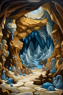 A tan caverns with diamonds designed in Scandinavian folk art painted by Thomas Hart Benton