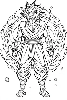 outline art An evolved Goku.Naruto.cinematic lighting, high resolution 3D render art coloring pages with witch, white background, Sketch style, full body, use outline, Mandala style, clean line art, white background, no shadows and clear and well