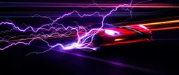 lightning and electricity streaming across composition left to right, behind is a bunch of racing inspired stripes to convey speed
