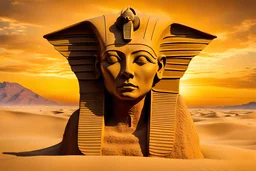 stunning sphinx statue with cate-alien face made of sand in the desert, fantasy, deep colors, high detalied, sharp focus, stars on the sky, surrealistic, sci-fi mood