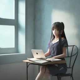 Beautiful girl studying in room, anime style