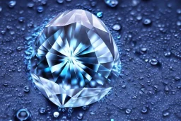 Blue raindrop on a big diamond, black backround , close up view, photo quality, ultra realistic