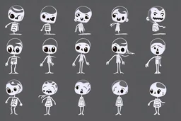 make a bunch of simple hand-drawn spooky and cute cartoon characters with bodies arms, and legs I could draw and make them all different