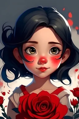 disney picture a girl six years with red flower and black hair with white skin