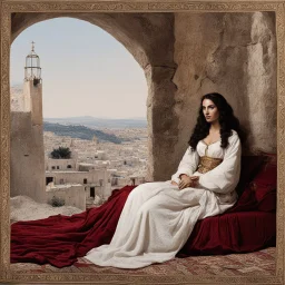 Maria Magdalena in agent provocateur sitting on the edge of her bed in Bethlehem during Jesus' era: tapestry and poetries