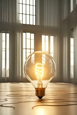 a incandescent light bulb lies on the floor, the filament is shaped like a heart, the glass bulb sourrounding the filament is broken