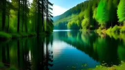 A lake surrounded by forests, beauty