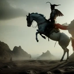 demon riding a horse, spectral, 4k, 8k, highly detailed, cinematic, ultra photorealistic, ultra realistic, volumetric lighting, moody, gloomy