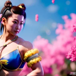 Chun-li underwater with yellow flowers for hair, closed eyes, rtx, reflection, 8k, glow, winning photography, caustics