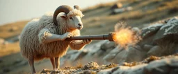 sheep warrior operating a catapult