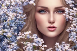 femme long cheveux blond yeux bleus , 8k resolution, flower magnolia, beautifulhijab portrait, 8k resolution, flower head and body, beautiful