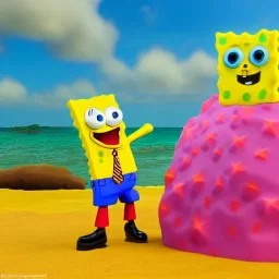 SPONGEBOB SQUAREPANTS KISSING PATRICK STAR IN 3D STYLE