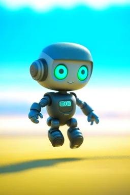 adorable cute chat robot with mouth piece doing parkour on the beach, with short punk hair and real human eyes, its such a perfect day, motion blur, smoke, 8k, downlight, soft light, depth of field, photorealism, trending on art station, lotsa detail