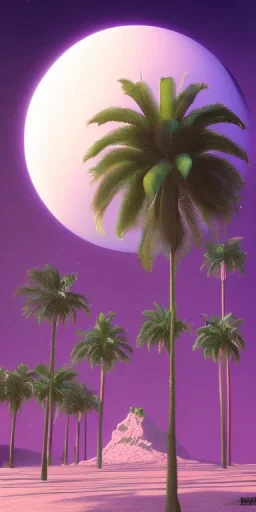 1980's aesthetic vaporwave curvy palm trees with spheres and ufo