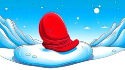 fantasy cartoon style illustration: one red mitten on the snow