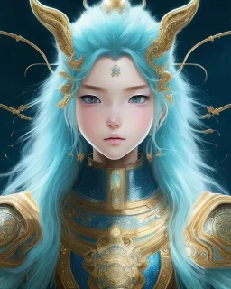 Detailed anime child cat girl, blue hair, dragon scale armour, intricate details, full body portrait, keep head in frame, slight smile, black Japanese motif, concept art, highly detailed, digital painting, concept art, sharp focus, illustration, art by Yoji Shinkawa, WLOP and greg rutkowski and alphonse mucha and artgerm and yanjun Chen and Junji ito and Makoto Shinkai, HDR, octane render, dark background