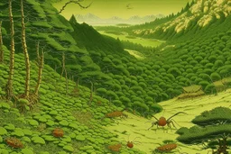 An olive green kingdom with insects painted by Katsushika Hokusai