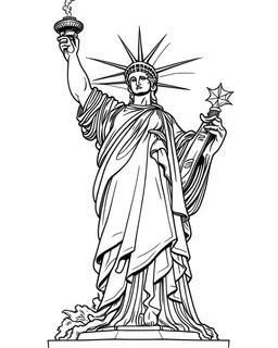 New york city Statue of Liberty coloring page, full body (((((white background))))), only use an outline., real style, line art, white color, clean line art, white background, Sketch style.