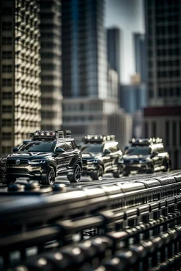 elevated motorcade in air on top of sky scrapers, shot on Hasselblad h6d-400c, zeiss prime lens, bokeh like f/0.8, tilt-shift lens 8k, high detail, smooth render, down-light, unreal engine, prize winning