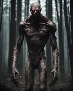 un monstre qui inspire la peur dedans les bois la nuit forme humanoïde peaux humaine