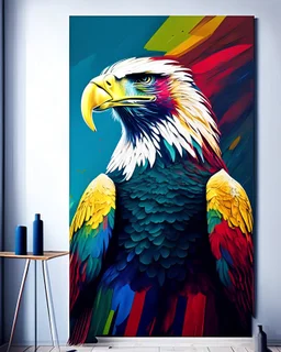 Colorful Fresco Realism Pop Art Print of a eagle, Modern Home Wall Deco