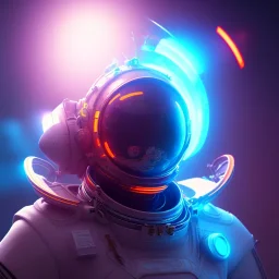 portrait, eternal samurai fusion space suit, floating in space, sun burning bright in background, neon light, 8k, 3d, blender