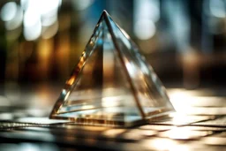 light emitter of reflective level view of a many abstract big glass extruded triangle in dilapidated glass of a wanting to become an abstract motion blur tilt shift