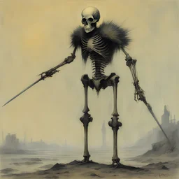 ConceptSheet: AD&D monster skeleton warrior, with statistics[by Zdzisław Beksiński]