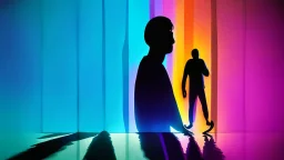 shadow made of different colors of a person entering the screen of a smartphone