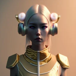 Cyber teenager, blonde, geisha style hair, white skin, pattern dress, velvet, gold, cyberpunk style, purpurin, highly detailed, art stations, concept art, smooth, unreal engine 5, god rays, ray tracing, RTX, lumen lighting, ultra detail, volumetric lighting, 3d, finely drawn, high definition, high resolution, night city background