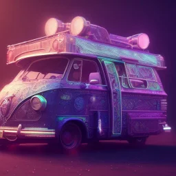 Caravan, ultra realistic, intricate details, ultra highly detailed, shiny, smooth, studio quality, octane render, Surrealism, Triadic colour scheme,glow-stick, ambient lighting,nightclub lighting, polaroid, 100mm, --ar 1:1 --v4