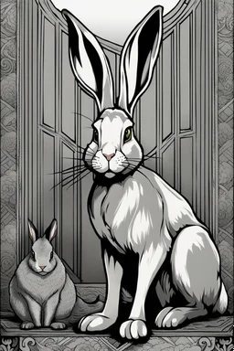 Gray flemish giant rabbit drawn in the style of Jojo's Bizarre Adventure