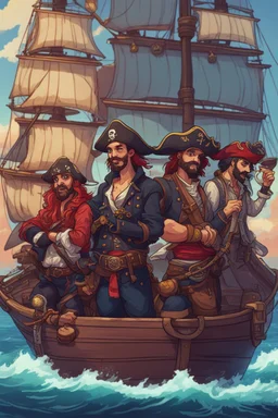 Pirates on a ship, pirates are like ink, stardew valley style