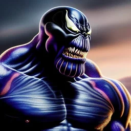 Ultra detailed fullbody Portrait in oil on canvas of Venom merges with Thanos,extremely detailed digital painting, extremely detailed face,crystal clear Big eyes, mystical colors ,perfectly centered image, perfect composition, rim light, beautiful lighting,masterpiece,8k, stunning scene, raytracing, anatomically correct, in the style of robert e howard and Ken Kelley and Ohrai Noriyoshi and Simon Bisley and tomzj1