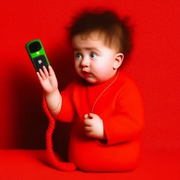 Stalin as a baby muppet kawaii calling phone using a cellphone nokia, studio photo. Magazine 1980