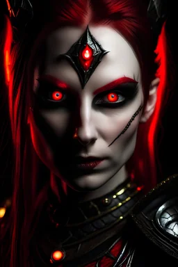 Portrait of a Evil warrior leader she-elf red eyes