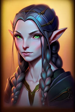 Create a Dungeons and Dragons character portrait for a female elf bladesinger wizard with her hair in a long braid